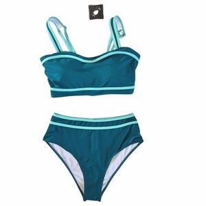 Zaful Bikini Set Teal Blue High Waisted Two Piece Swimsuit Womens Size Large NEW